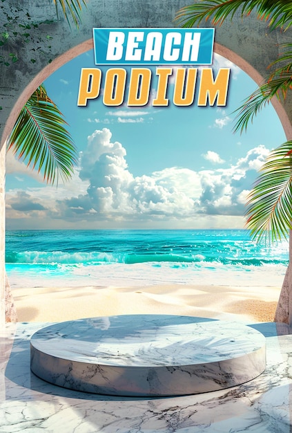 a poster for product podium display with sea background