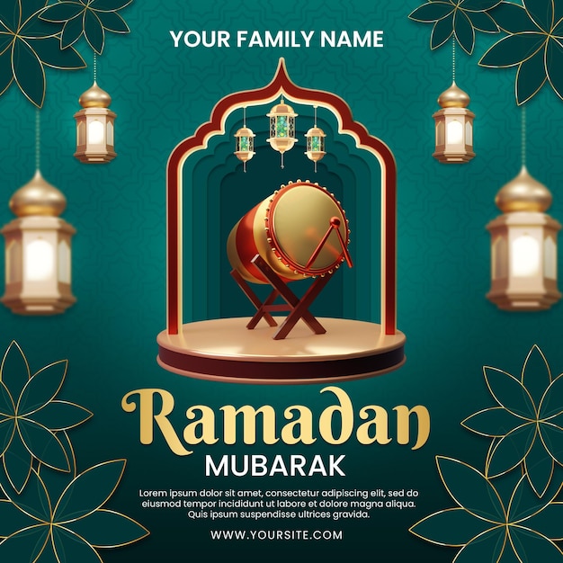 A poster for ramadan murak with a gold lamp and a gold lamp on it.