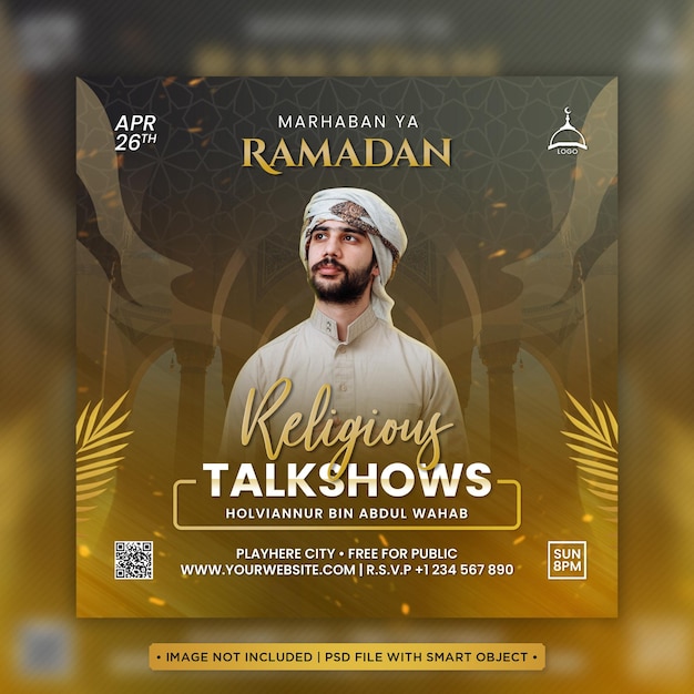 A poster for Ramadan talk social media with a religious teacher as speaker