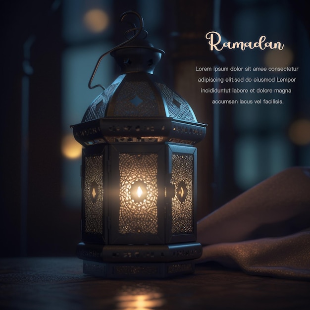 A poster for ramadan with a lamp on it