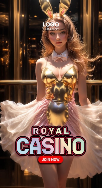 a poster for the royal casino with a woman in a pink dress