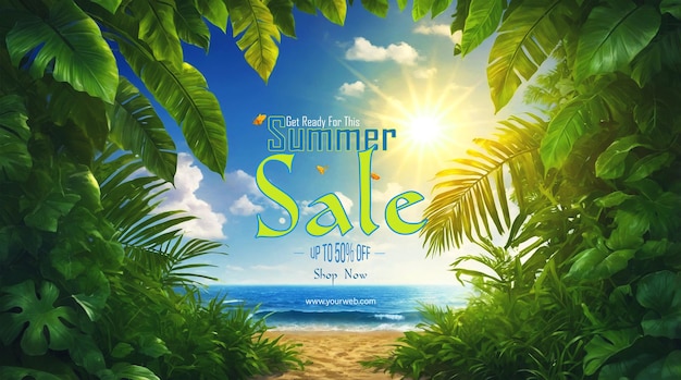 a poster for sale with palm trees and the words sale sale on it