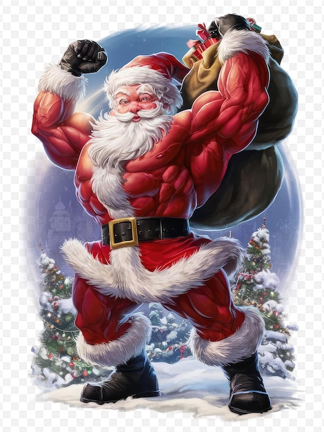 a poster of santa claus with a bag of gifts