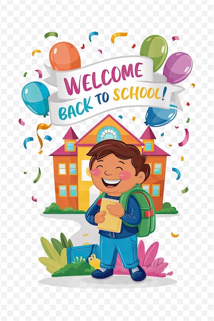 PSD a poster for the school with a boy holding a backpack and a book