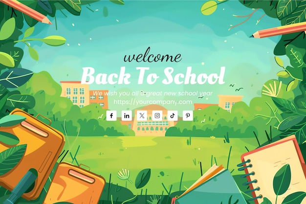 a poster for the school with a picture of a school with the words welcome to school