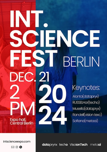 A poster for science festival with a red background