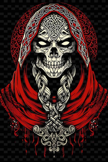 PSD a poster for a skull with a red cape and a black and white skull