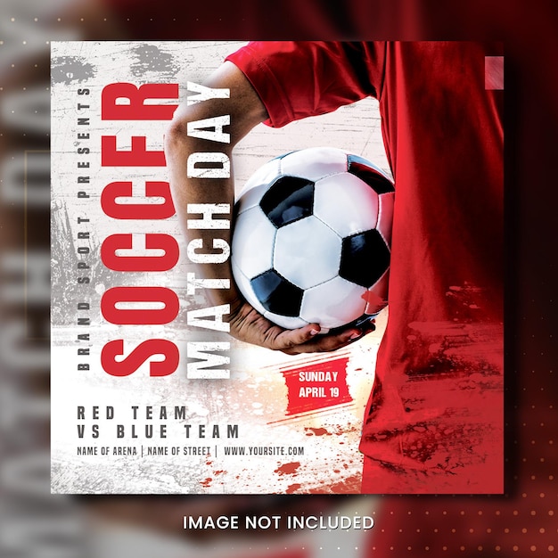 A poster for a soccer match day with a red shirt on it.