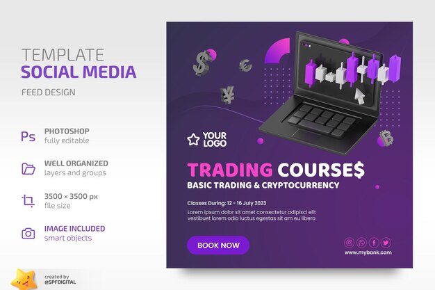 PSD a poster for social media trading courses advertise banner template for your design