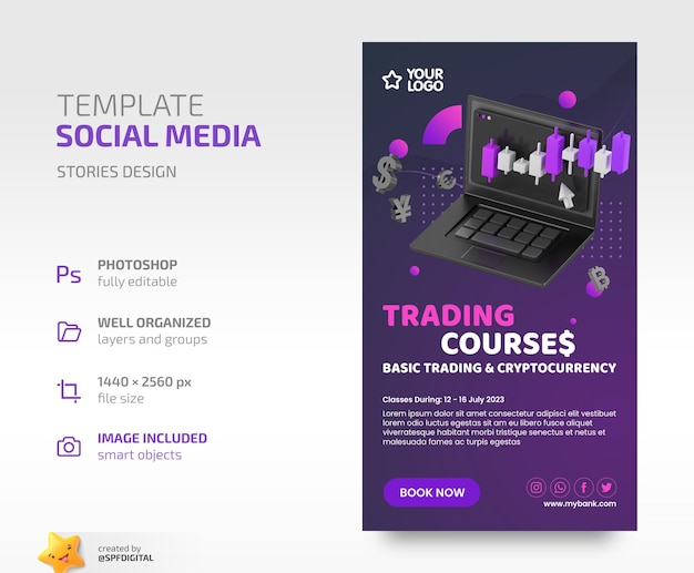 PSD a poster for social media trading courses advertise banner template for your design