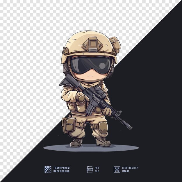 a poster for a soldier with a gun and glasses