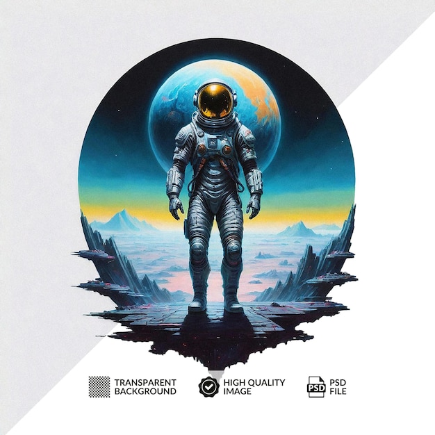 a poster for a space suit shows a man in a space suit on it