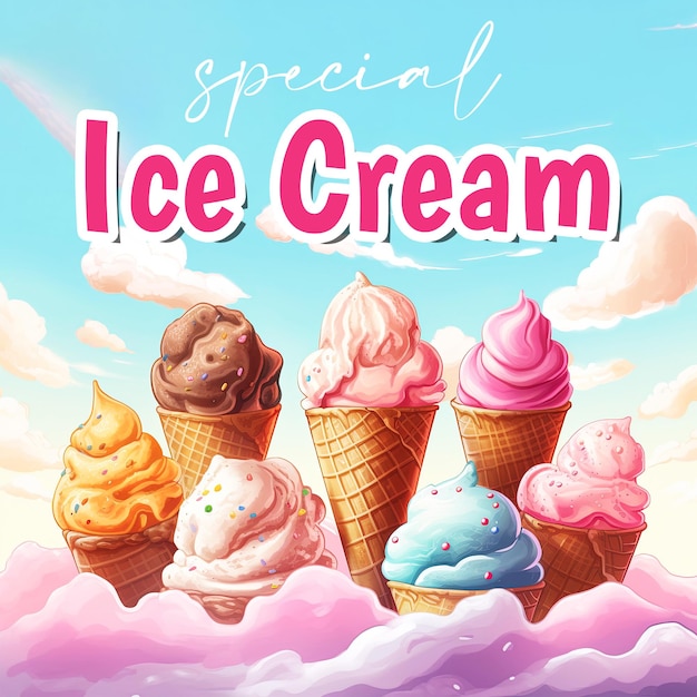 A poster for special ice cream with the word ice cream on it.