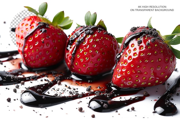 a poster of a strawberry with chocolate sauce on it