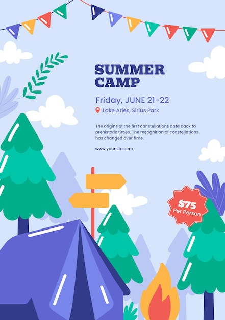 a poster for summer camp with a sign that says summer camp