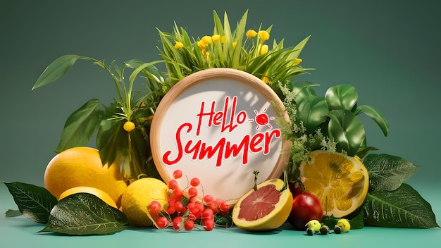 A poster for the summer season with summer element and colorful picture of beach scene