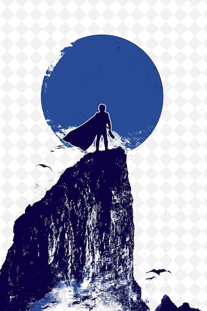 PSD a poster for a superhero on a mountain with a blue moon in the background