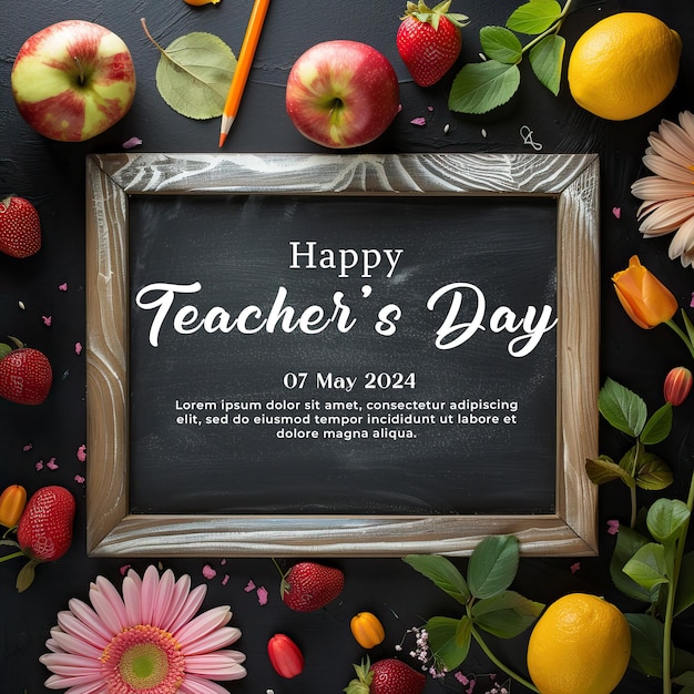 PSD a poster of a teachers day day written on a chalkboard