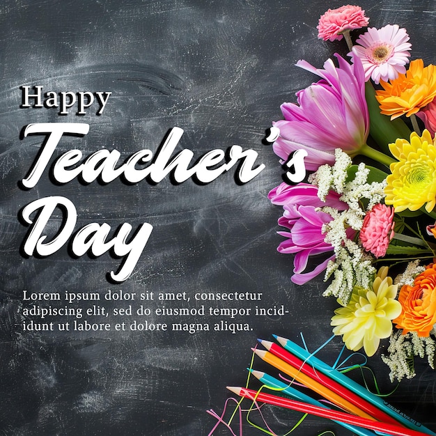 PSD a poster of a teachers day day written on a chalkboard