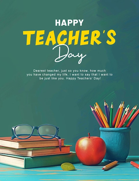 PSD a poster for teachers day with a green background with pencils and pencils