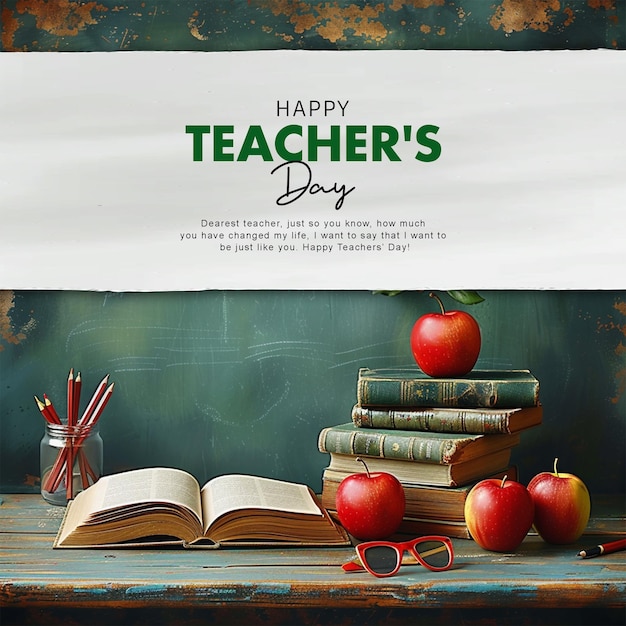 PSD a poster of teachers day written on a chalkboard background with teachers day banner