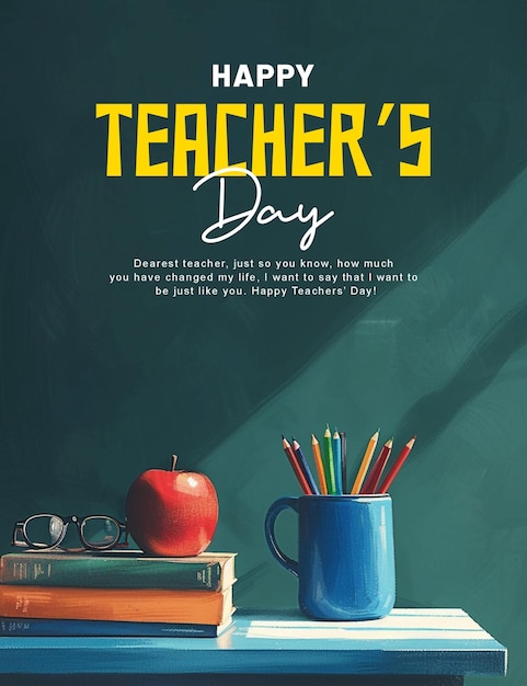 PSD a poster of teachers day written on a chalkboard background with teachers day banner