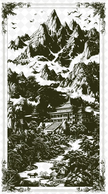 PSD a poster for a temple in the mountains