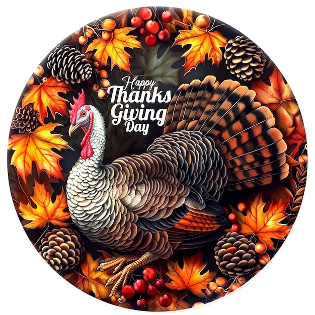 a poster for thanksgiving with a turkey and autumn leaf on it