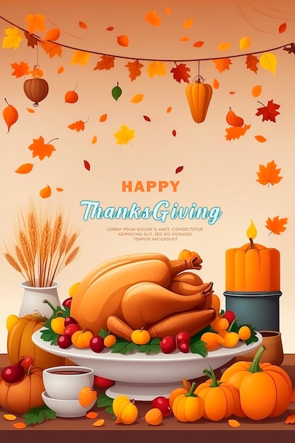 PSD a poster for thanksgiving with a turkey on the top