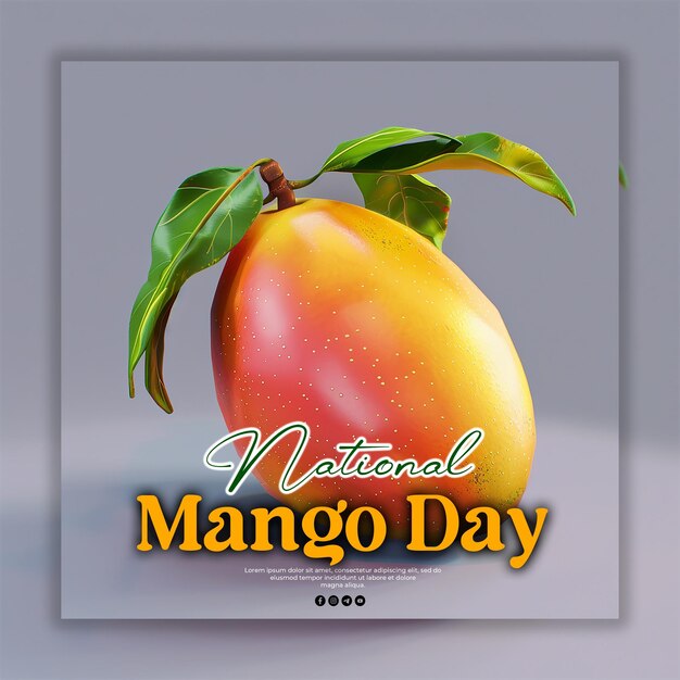 PSD a poster for a tropical fruit day with a picture of a mango