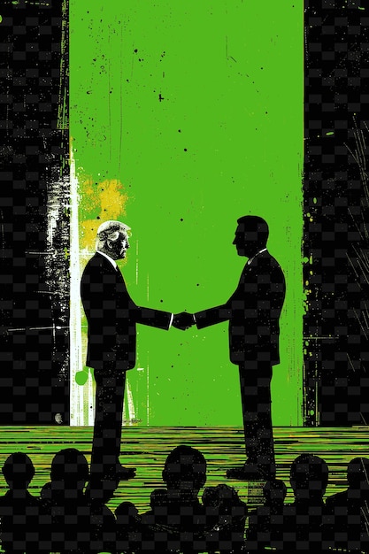 PSD a poster of two men shaking hands with a green background