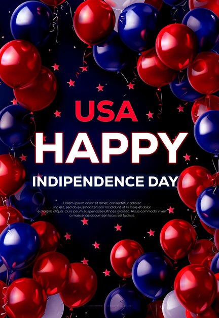 a poster for us independence day with a flag and balloons