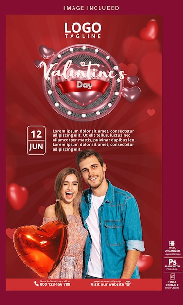 A poster for valentine's day with a man and woman in front of it.