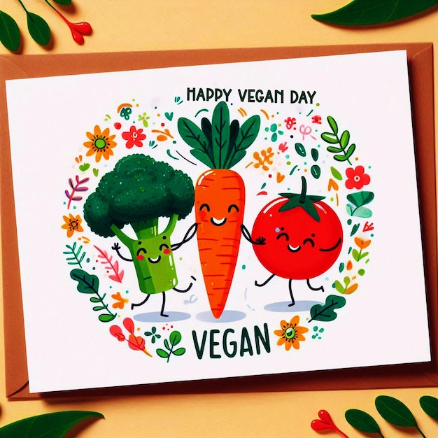 PSD a poster for vegan vegan with a carrot and broccoli on it