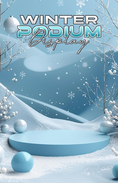 PSD a poster for winter product podium display background