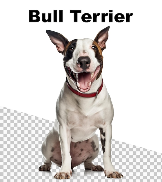 A poster with a Bull Terrier dog and the word Bull Terrier on the top