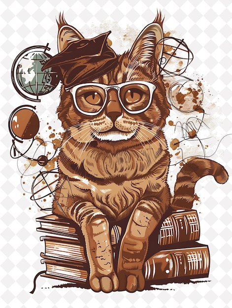 PSD a poster with a cat wearing glasses and a hat with the words quot cat quot on it