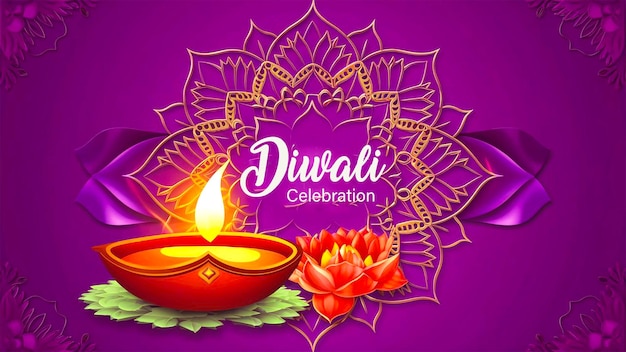 a poster with a firework display with a candle for Diwali celebration