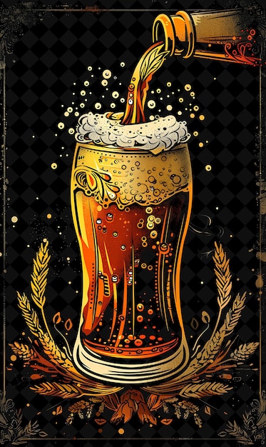 a poster with a glass of beer with bubbles on it