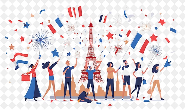 PSD a poster with a group of people celebrating with the eiffel tower in the background