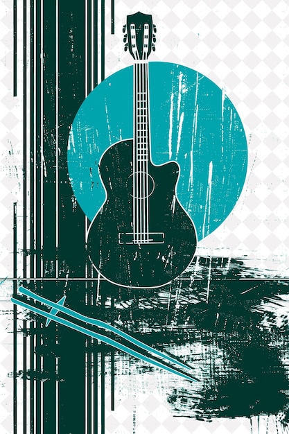 PSD a poster with a guitar on it and a blue background