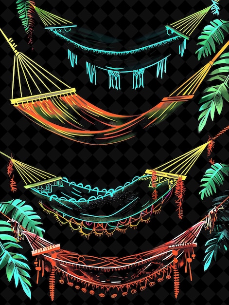 a poster with a hammock and a boat with a palm tree in the background