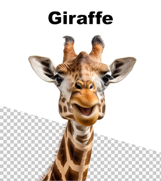 PSD a poster with a head of a giraffe with the word giraffe on the top