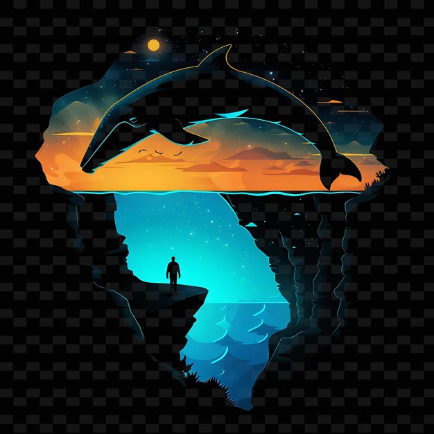 PSD a poster with a man and dolphins on it