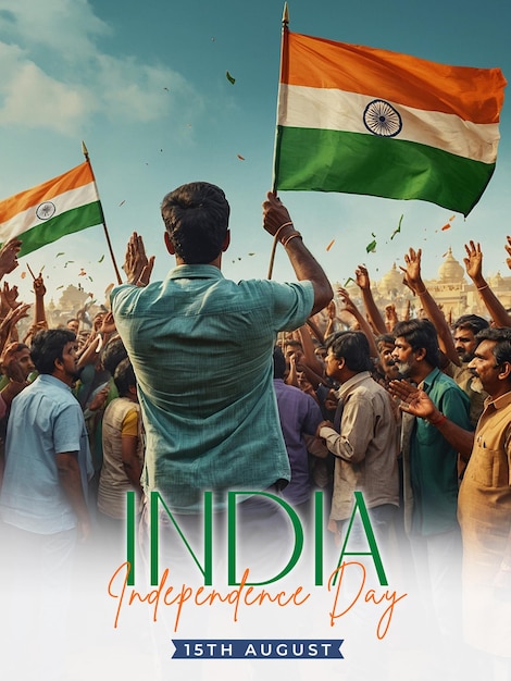 a poster with a man holding a flag that says india on it