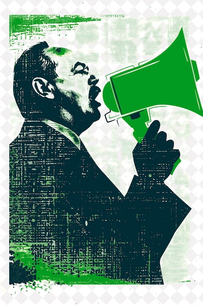 PSD a poster with a man holding a megaphone and a green background with a man in a green shirt