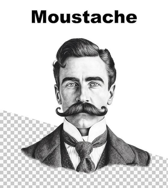 A poster with a man with a moustache and the word moustache on the top