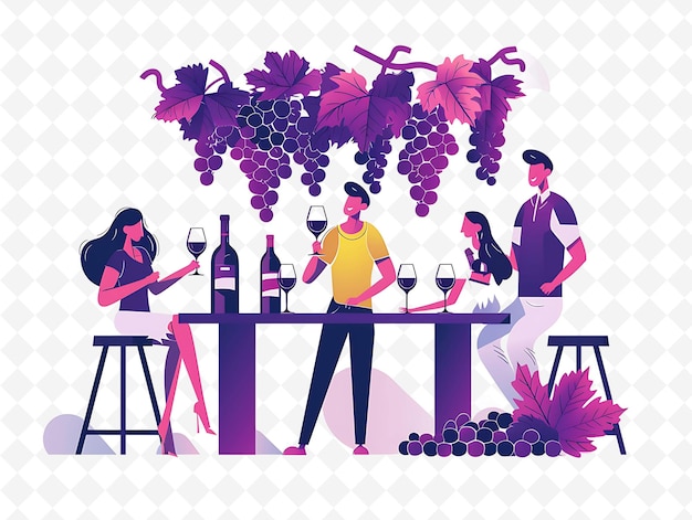 PSD a poster with a man and a woman at a table with grapes and wine glasses