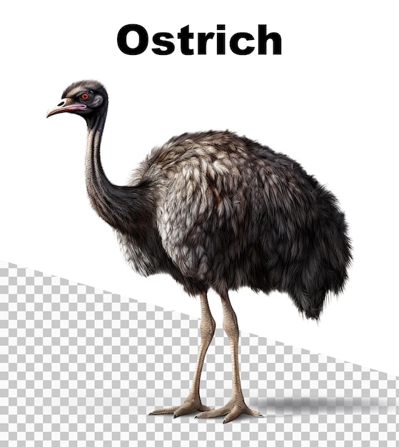 PSD a poster with an ostrich on transparent background and the word ostrich on the top