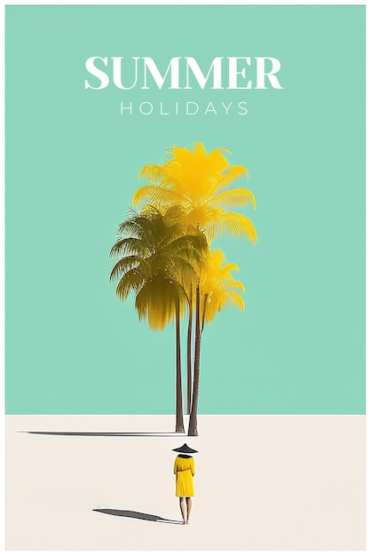 A poster with a palm on the beach for summer vibes concept